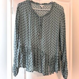 Boho Blue Blouse Sz M